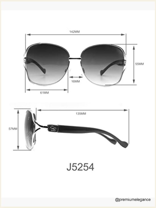 Oversized Square Sunglasses with UV400 Protection Metal Frame